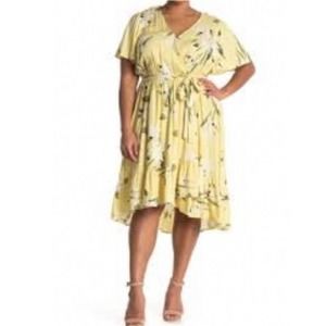 Rachel Roy Yellow floral high‎ low ruffled dress size Plus Size 2X 4X New